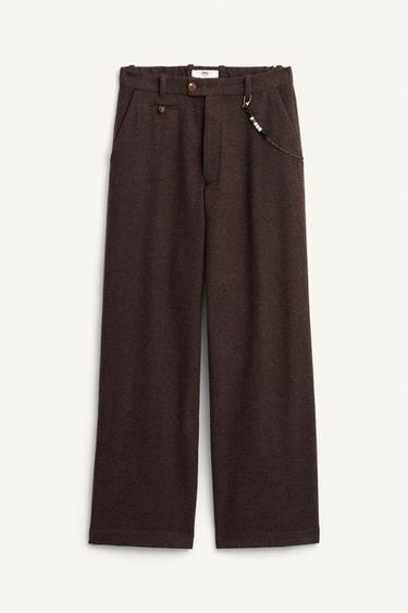WIDE FIT BUKSER MED ULD OG KÆDE – LIMITED EDITION - gråmeleret fra Zara