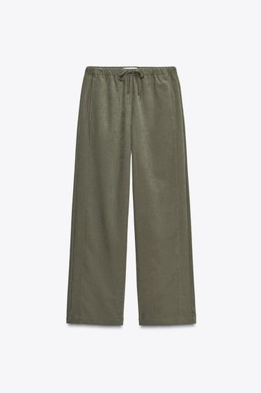 PANTALÓN PIERNA ANCHA - Khaki oscuro de Zara