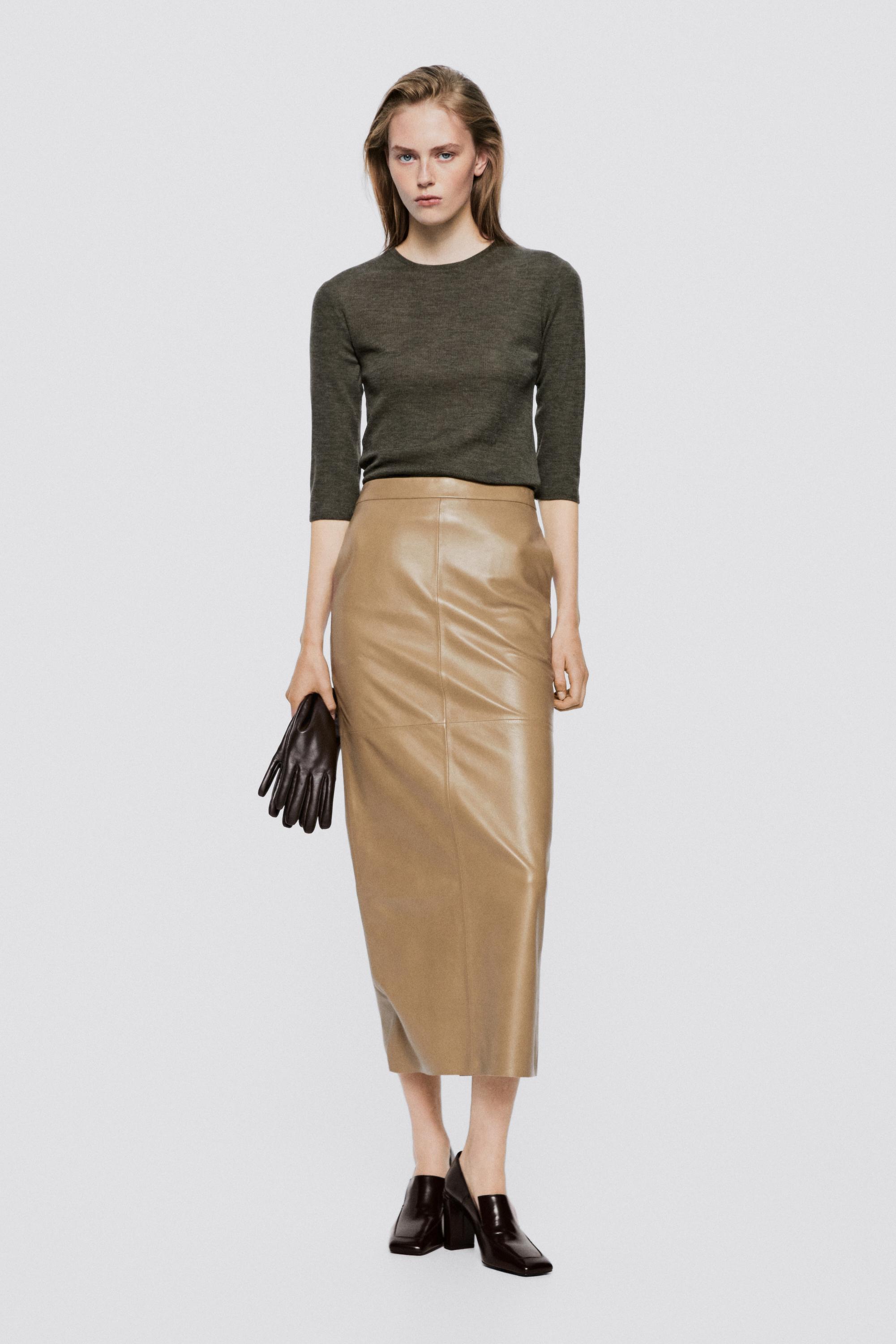 Nappa leather midi skirt with seams - LIMITED EDITION