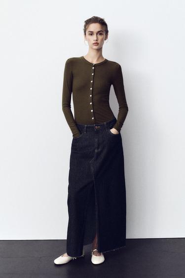 RIBSHIRT MET KNOPEN - OLIJKGROEN DONKER van Zara - Afbeelding 0