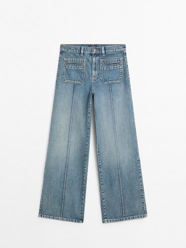 Jeans wide leg tiro medio - Azul agua de Zara