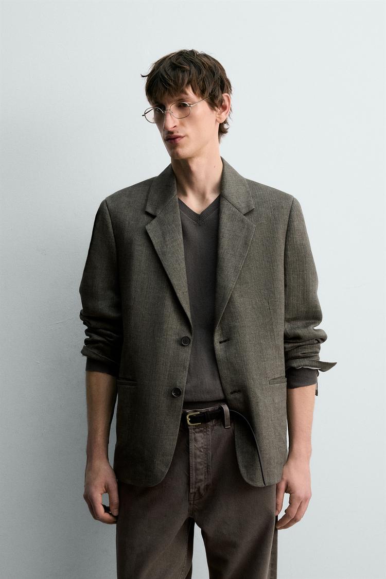 ZARA 100% LINEN TEXTURED BLAZER
