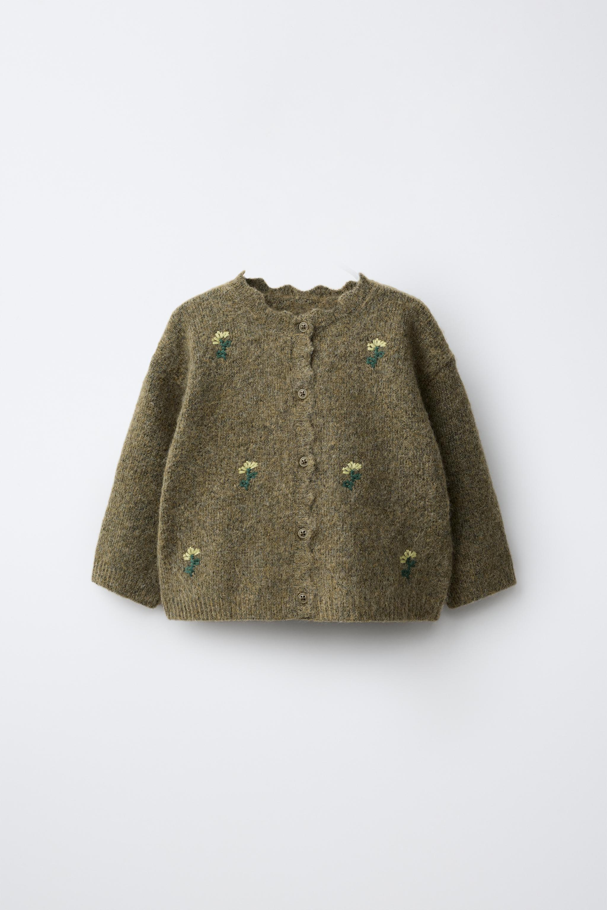 EMBROIDERED FLORAL CARDIGAN — Mid-green