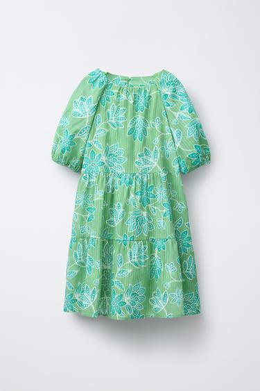 Zara PANEL FLORAL DRESS - Mid-green