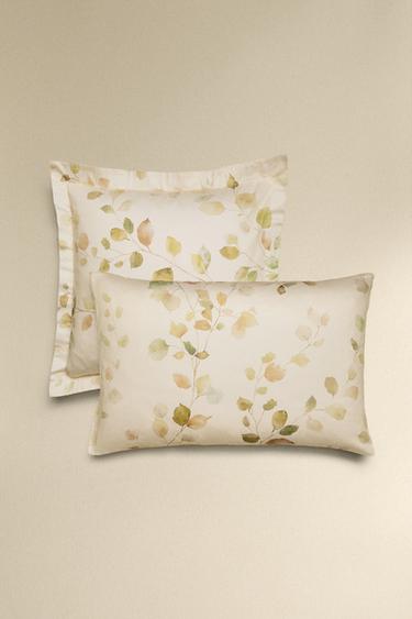Zara SATEEN PILLOWCASE WITH LEAF PRINT - Ecru - Image 0