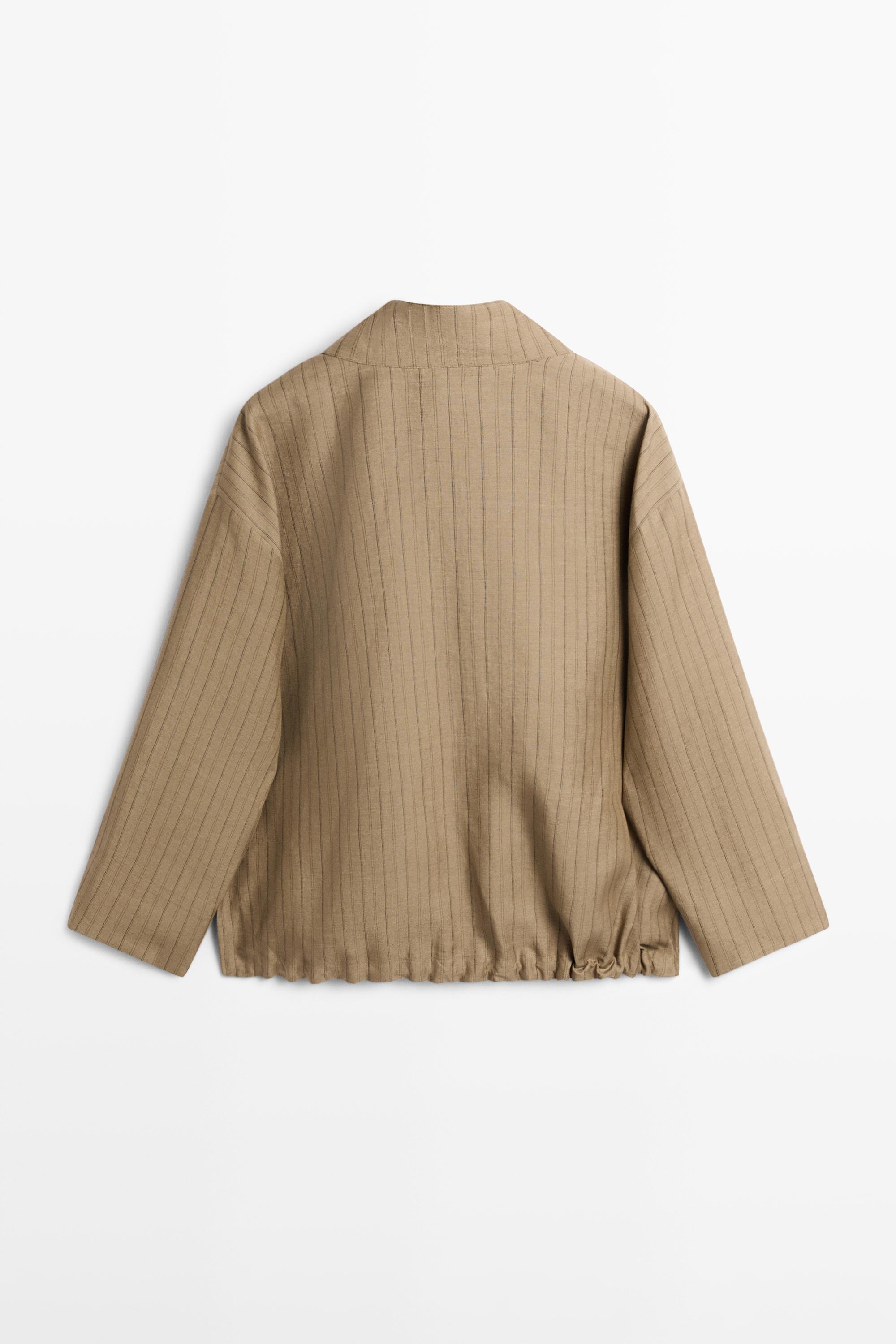 Veste bomber à rayures en mélange de lin