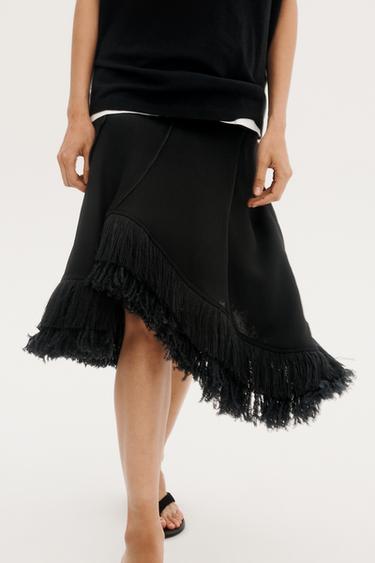 ASYMMETRIC FRINGED SKIRT - THE ITEM - Black by Zara
