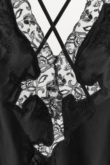 ROBE SATINÉE BRODERIES DENTELLE - Noir de Zara - Image 8