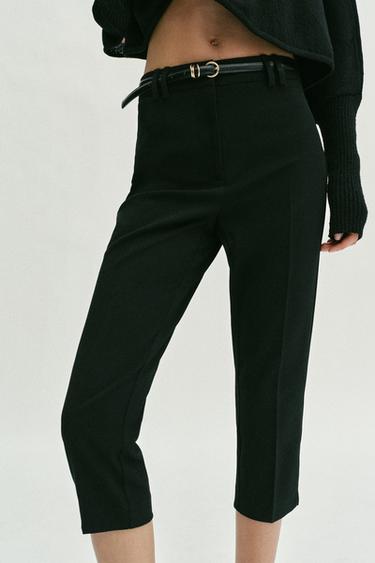 PANTALON CAPRI À CEINTURE - Noir de Zara - Image 2