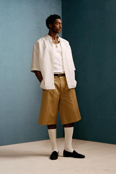 WIDE-LEG PLEATED BERMUDA SHORTS WILLY CHAVARRIA X ZARA - Beige by Zara