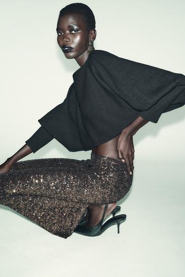 PULL COURT EN MAILLE À MANCHES BOUFFANTES - Noir de Zara - Image 3