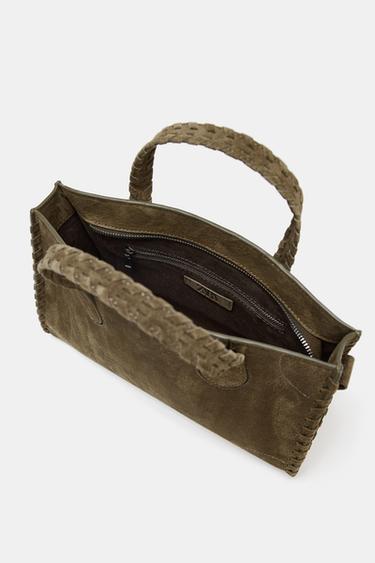 BRAIDED SPLIT SUEDE CITY BAG - Green by Zara - Image 6
