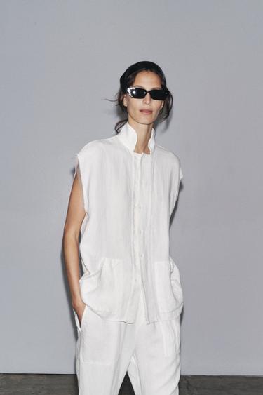 CHEMISE AVEC LIN BOUTONS DOUBLES - Blanc de Zara - Image 5