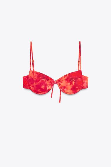 PRINTED UNDERWIRED BIKINI TOP - Orange by Zara