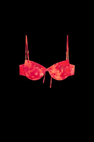 PRINTED UNDERWIRED BIKINI TOP - Orange by Zara - Image 0