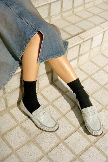 Zara GATHERED LEATHER LOAFERS - white