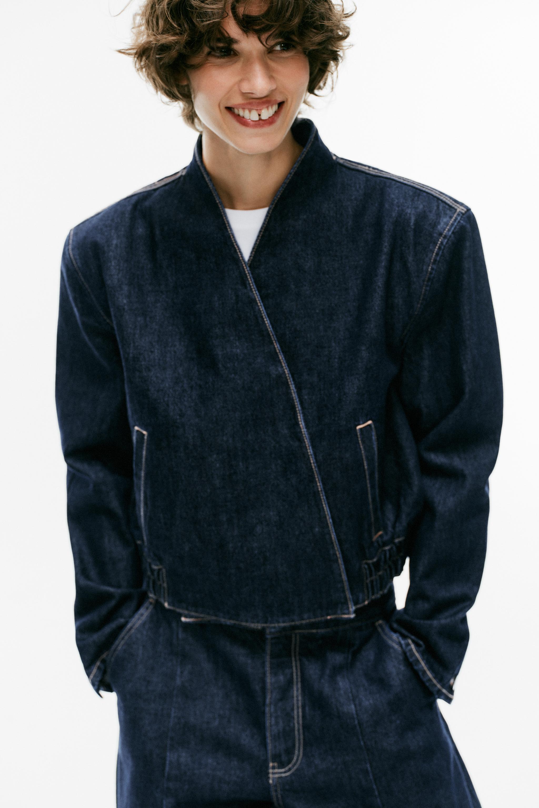 TRF DENIM CROSSOVER BOMBER JACKET — Dark indigo