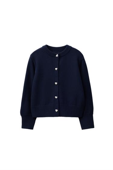 Zara 心形鈕扣針織開襟衫 - 海藍色