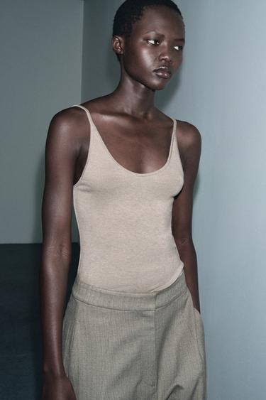 VEST TOP - Tan marl by Zara