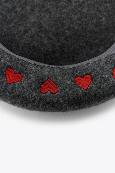 100% WOOL HEART BERET - Grey by Zara - Image 2