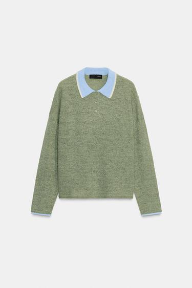 PULL POLO EN MAILLE BIMATIÈRE - Vert de Zara - Image 7