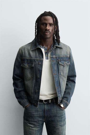 CROPPED FIT DENIM JACKET - Blue / Green by Zara - Image 1