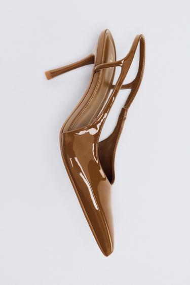FAUX PATENT HEELED SHOES - camel by Zara