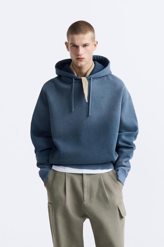 Loose Fit Printed hoodie - Bright blue/Flowers - Men