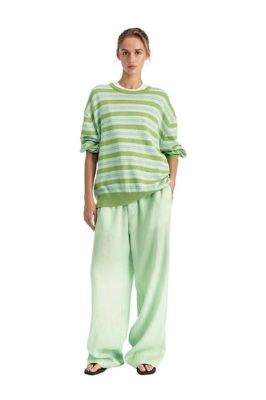 100% LINEN RELAXED FIT TROUSERS - Sea green by Zara - Image 0