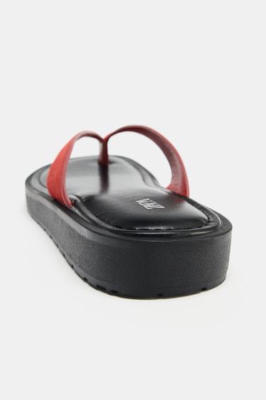 SANDALES EN CUIR AVEC CONTRASTE - Rouge de Zara - Image 5