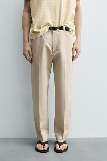 COTTON/LINEN STRAIGHT-LEG CHINO TROUSERS - Beige marl by Zara
