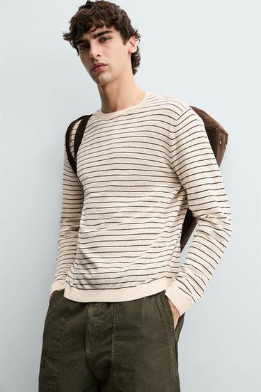 PULL À RAYURES LIN - COTON - Écru de Zara - Image 4