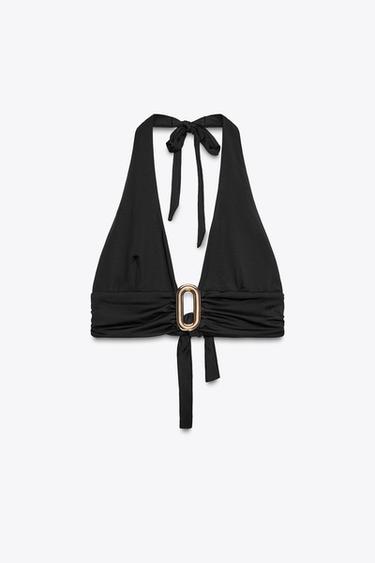 HALTER BIKINI TOP WITH METAL DETAIL - Black by Zara