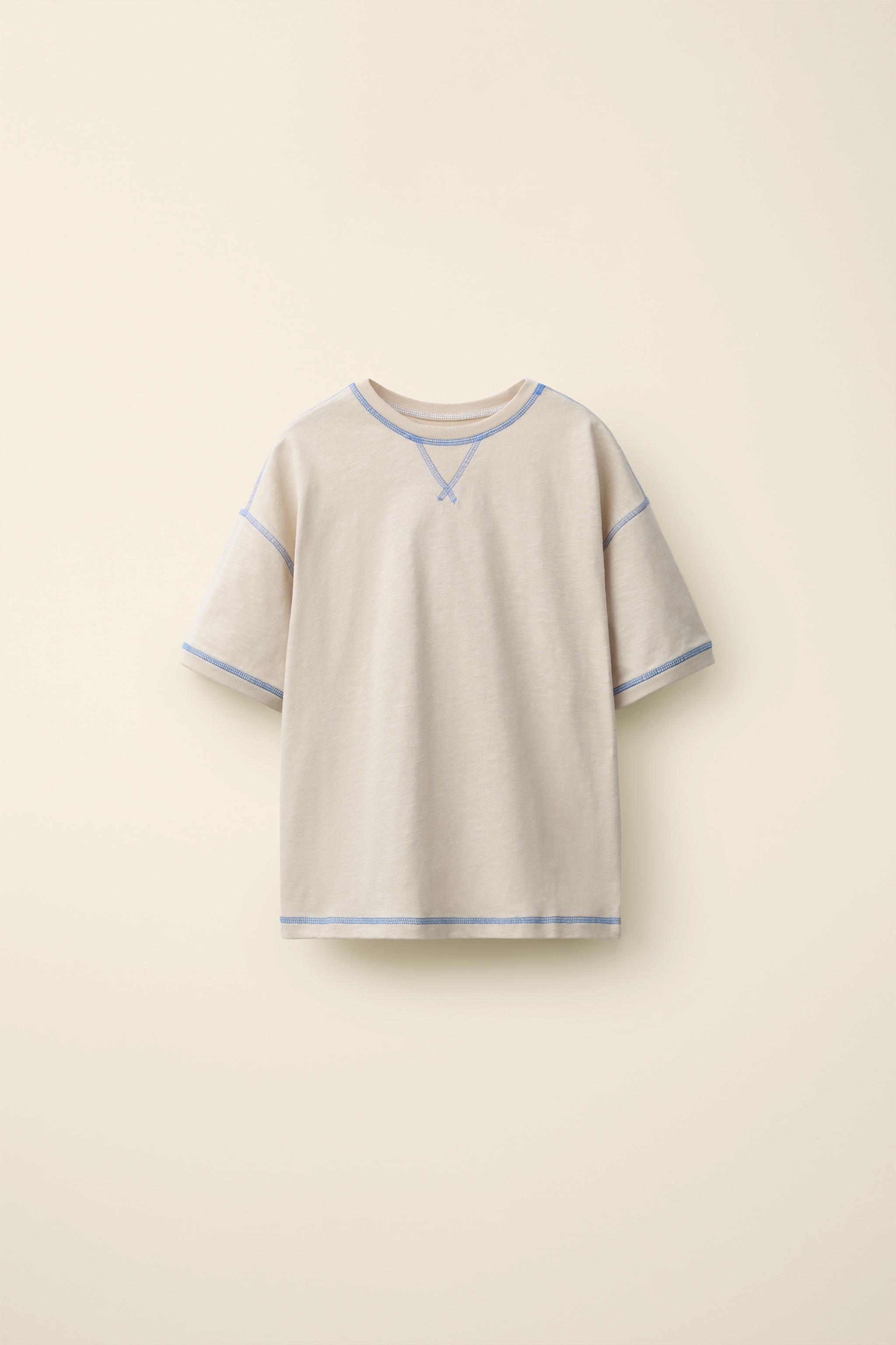 CONTRAST TOPSTITCHED T-SHIRT CREATED BY CARAMEL LONDON X ZARA — Beige