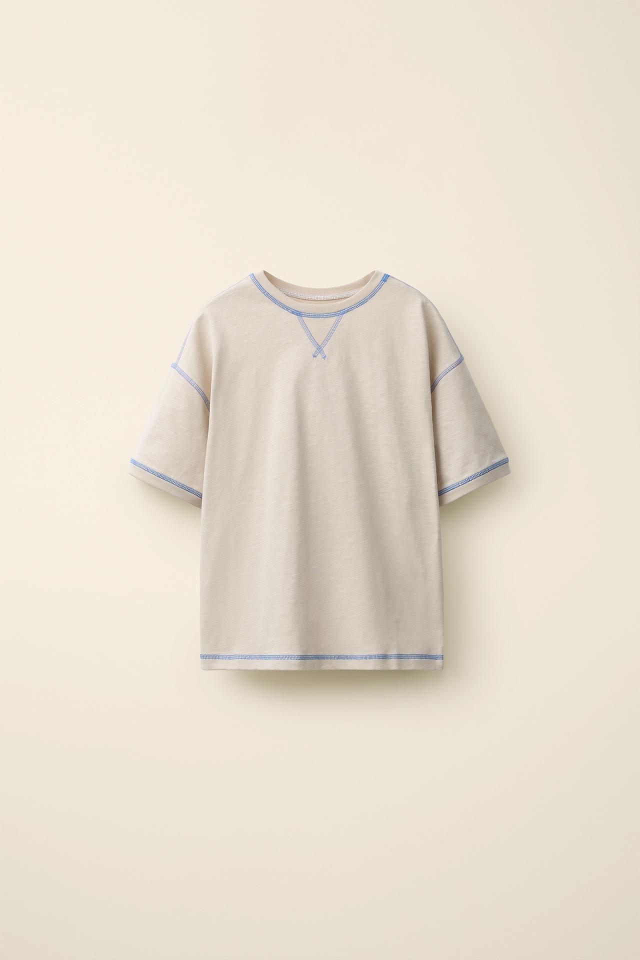 CONTRAST TOPSTITCHED T-SHIRT CREATED BY CARAMEL LONDON X ZARA — Beige