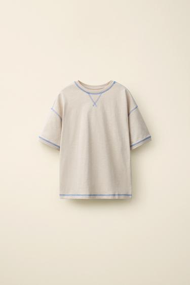 CREATED BY CARAMEL LONDON X ZARA 콘트라스트 스티치 티셔츠 - Zara 베이지