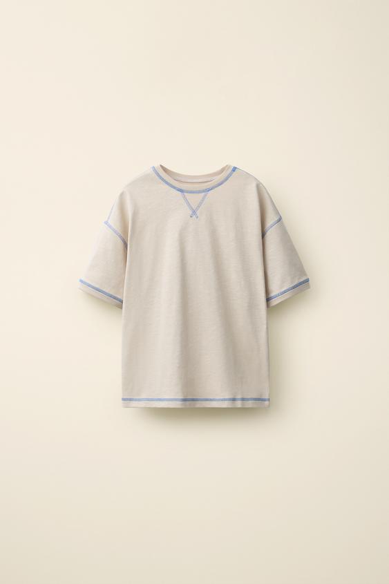 T-SHIRT WITH CONTRAST TOPSTITCHING CREATED BY CARAMEL LONDON X ZARA - Beige by Zara - Image 0