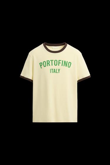SLOGAN T-SHIRT WITH CONTRAST RIB - Pastel yellow by Zara - Image 0