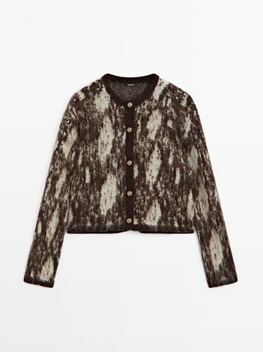 Zara Snakeskin print knit cardigan - Brown