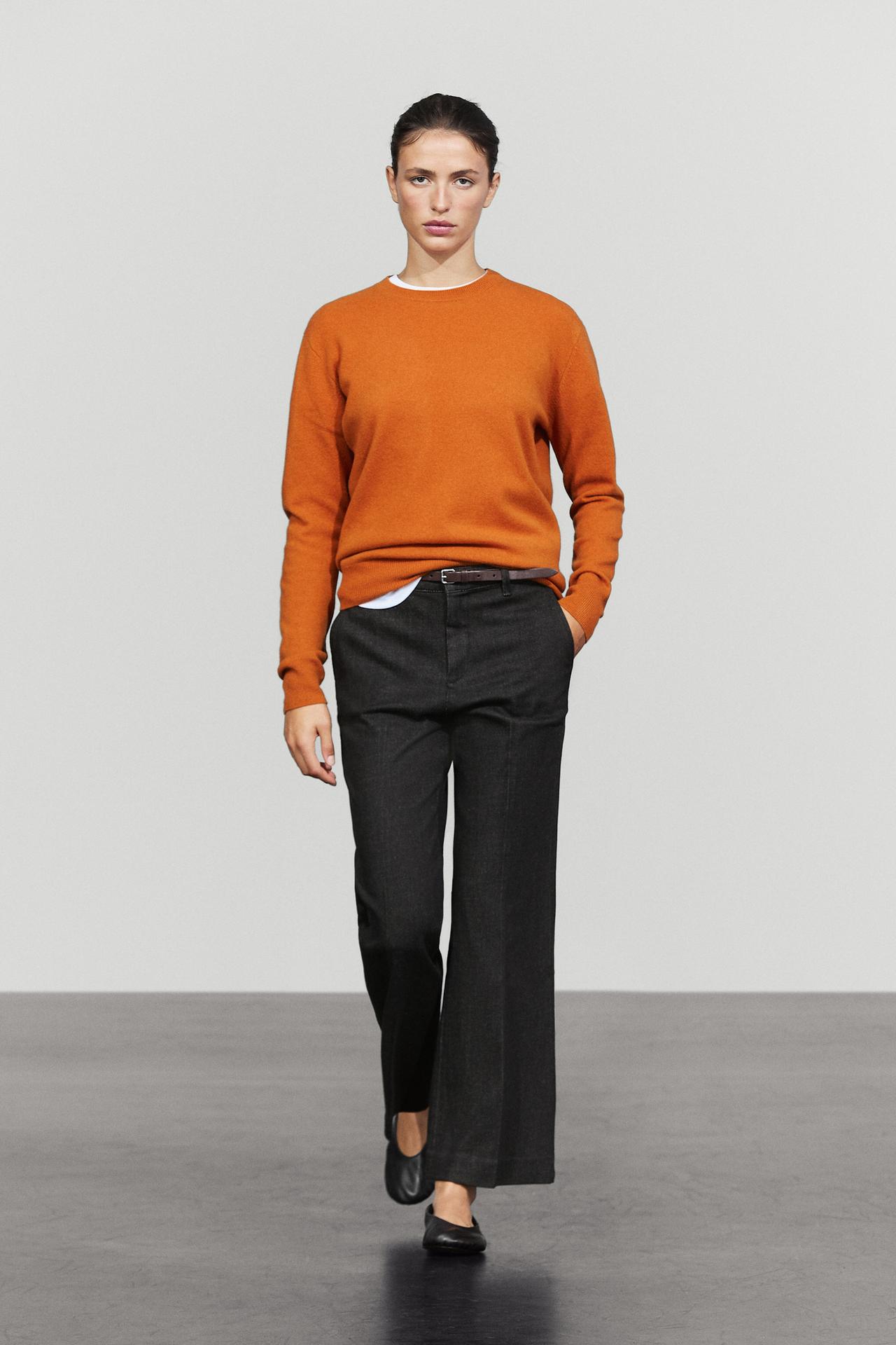 Wool blend crew neck knit sweater — Orange