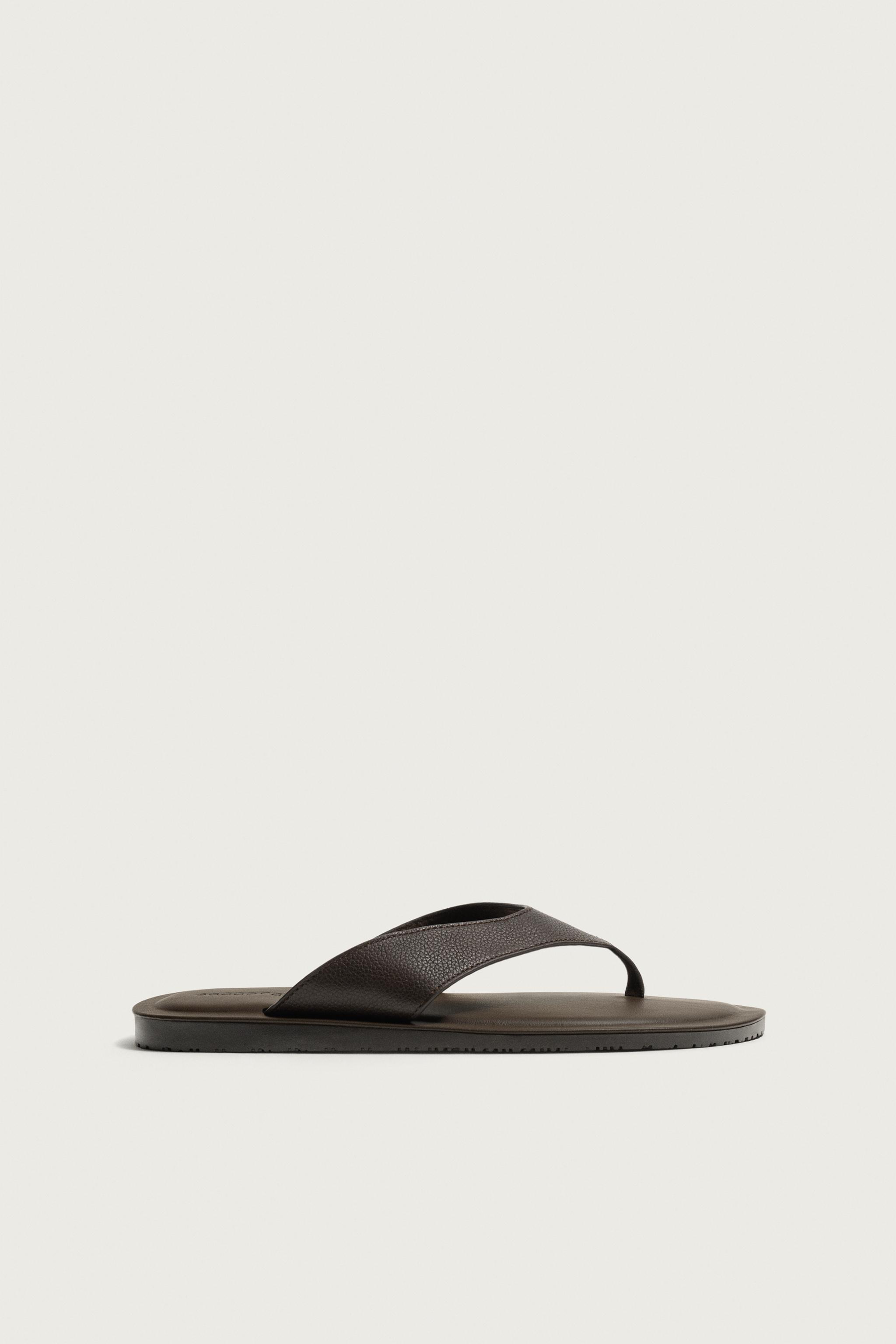 LEATHER STRAP SANDALS — Brown