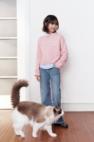 KNIT JUMPER WITH EMBROIDERED SLOGAN - Pastel pink by Zara