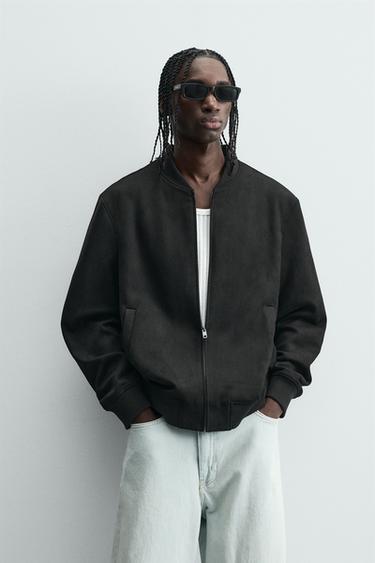 Zara FAUX SUEDE BOMBER JACKET - Black