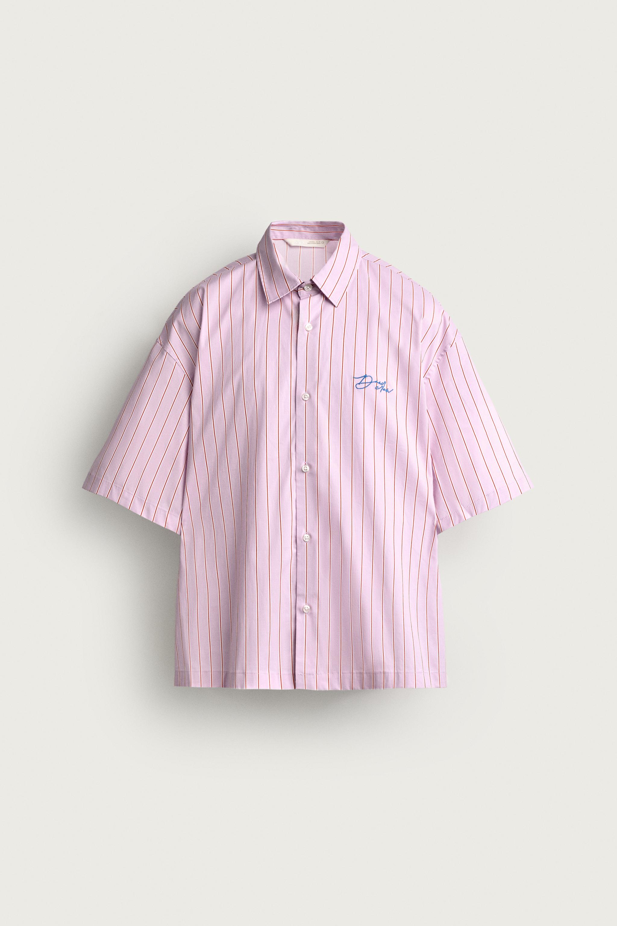 STRIPED EMBROIDERED BOXY FIT SHIRT — Violet