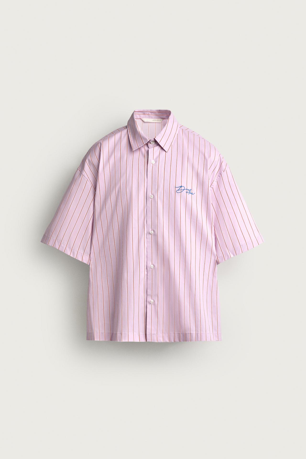 STRIPED EMBROIDERED BOXY FIT SHIRT — Violet