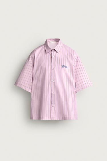 Zara STRIPED EMBROIDERED BOXY FIT SHIRT - Violet