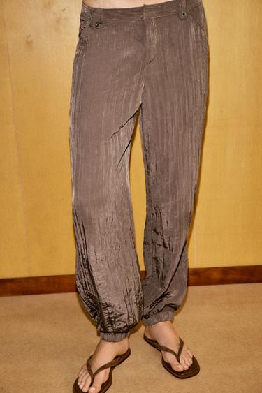 FLOWING TEXTURED TROUSERS - Brown / Taupe by Zara - Image 3