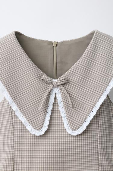 CHECK DRESS WITH RUFFLES AND LACE TRIM - White / Grey by Zara - Image 2