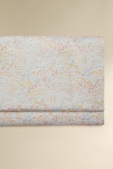 MINI FLORAL PRINT SATEEN FLAT SHEET - Oyster-white by Zara