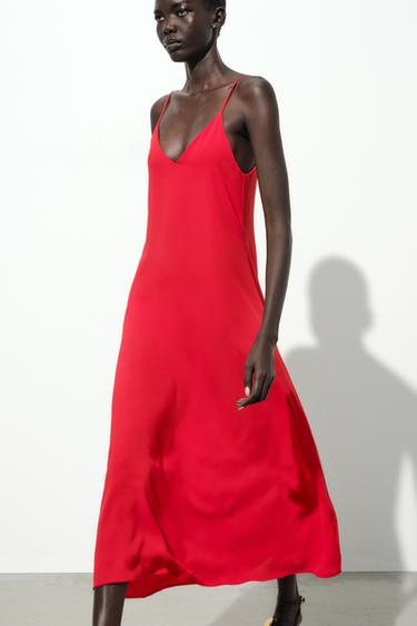 Zara FLOWY LONG DRESS - Red